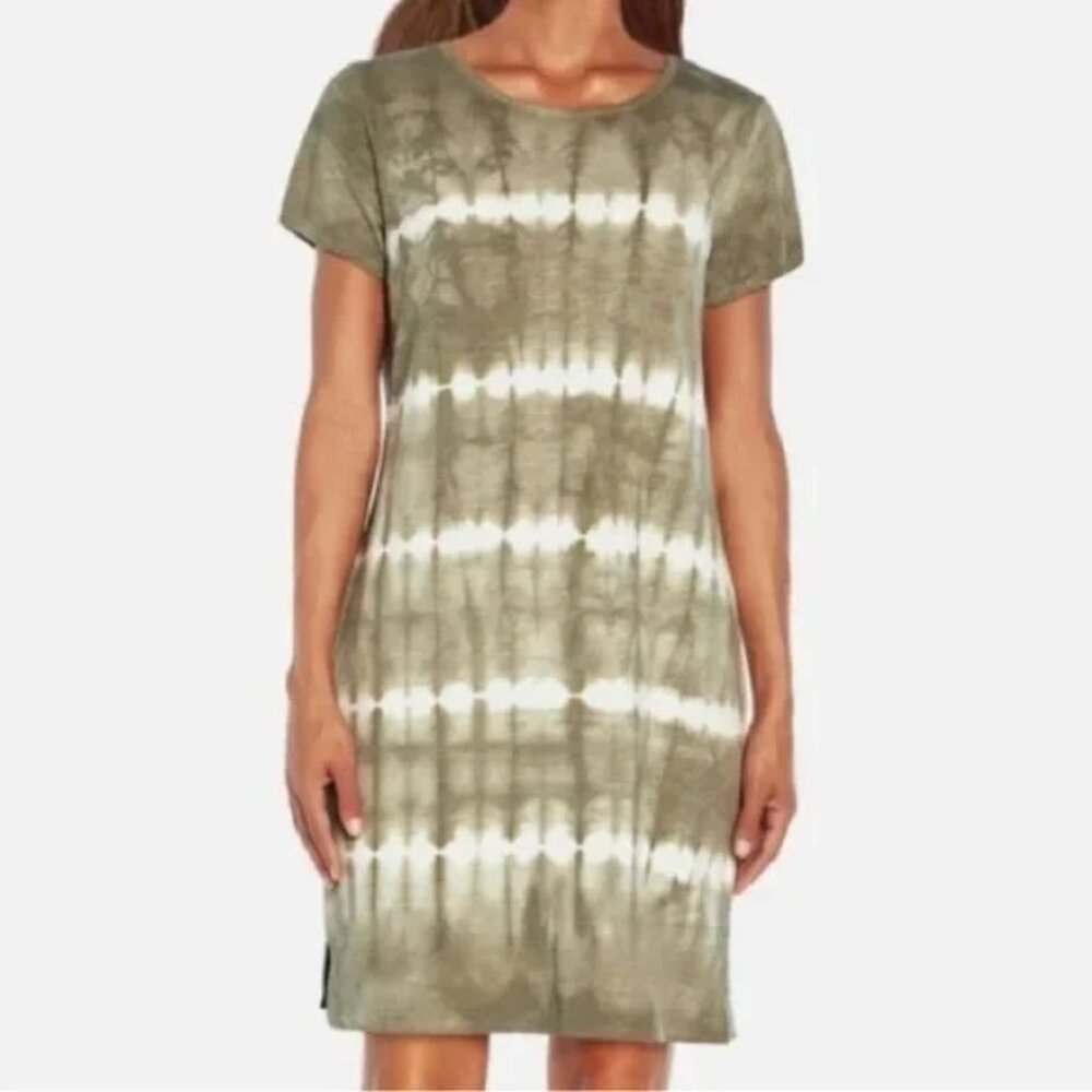 GAP T‎ Shirt Dress Tie Dye Cotton Shift Short Sleeves Casual Green Cream Summer